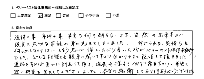 進展や様子を必ず報告下さり、希望に近い結果を果たして下さいました